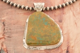 Day 7 Deal - 3 1/8" Long Genuine Crow Springs Turquoise Pendant and 24" long, Navajo Pearls Necklace
